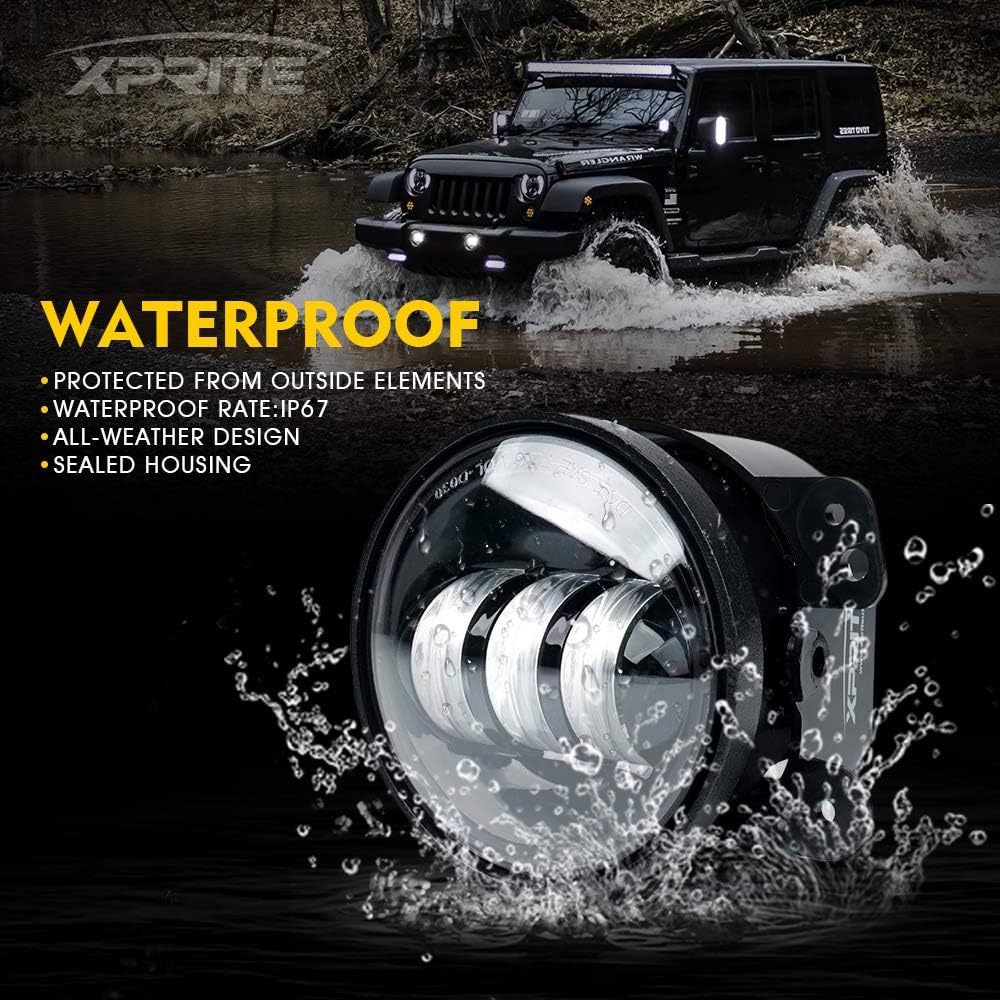 Xprite 4" Inch LED Fog Lights for 2007-2018 Jeep Wrangler