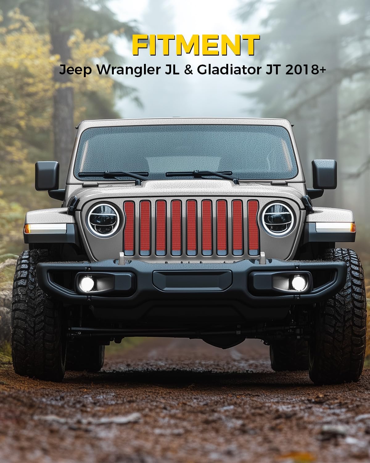 Xprite Red Grill Insert Compatible with Jeep Wrangler JL JT 2018-2026