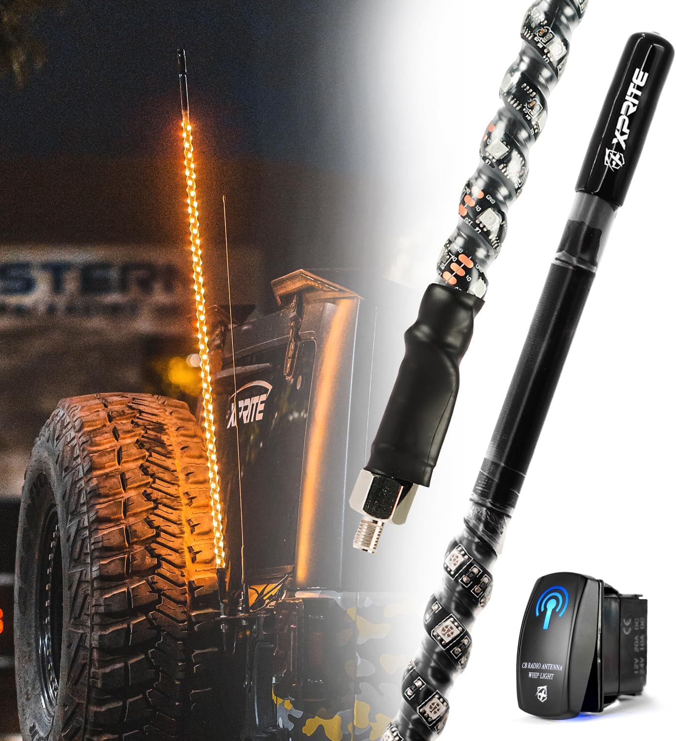 Xprite Ham Radio Antenna with 4FT Amber LED Whip Light