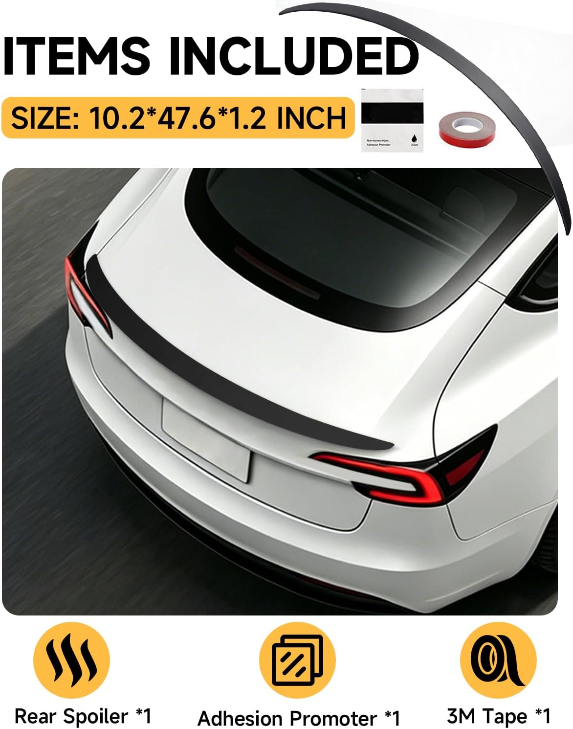 Xprite Matte Black Rear Spoiler, Aerodynamic ABS Trunk Lip Wing for Tesla Model 3 Highland 2024-2026, OEM Fit