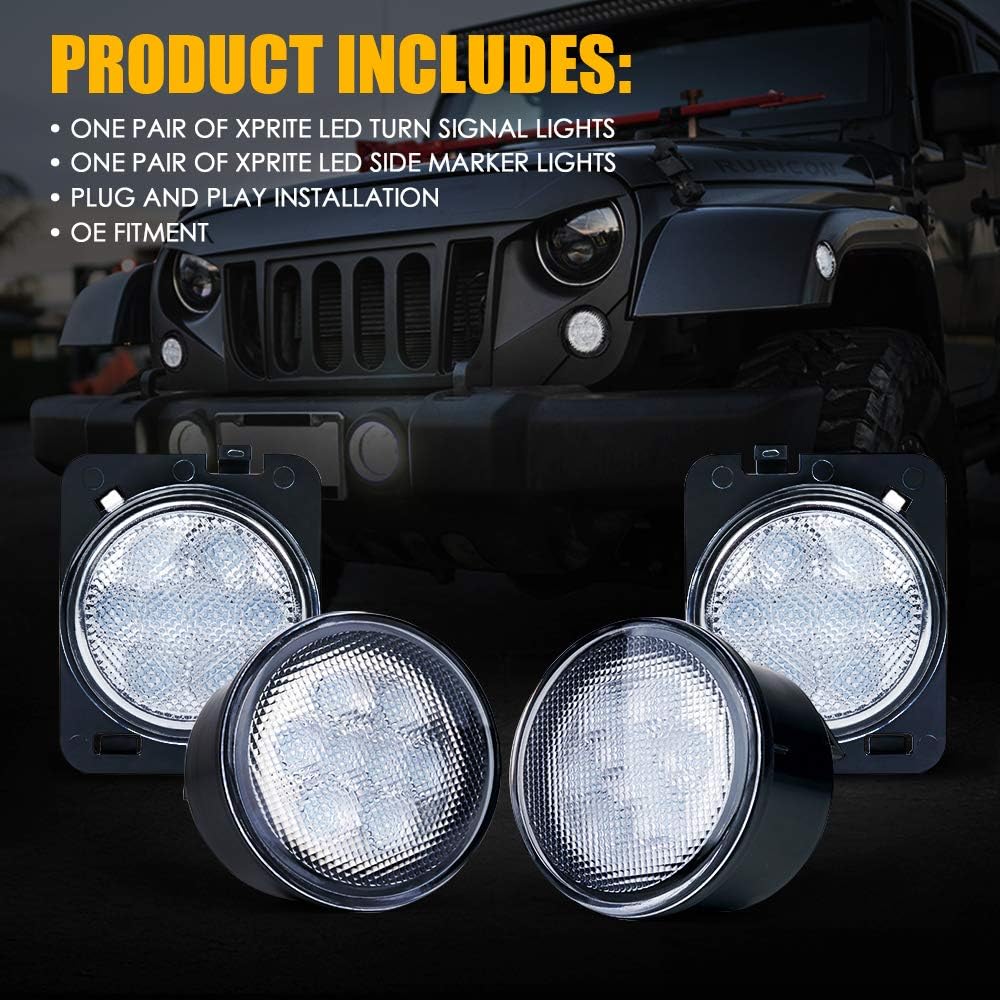 LED Turn Signal Lights and Fender Side Marker Lights for 2007-2018 Jeep Wrangler JK