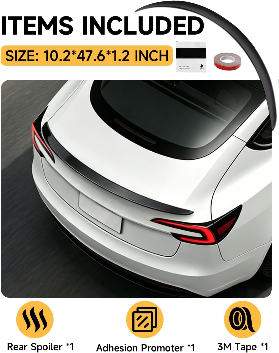 Xprite Glossy Black Rear Spoiler, Aerodynamic ABS Trunk Lip Wing for Tesla Model 3 Highland 2024-2026, OEM Fit