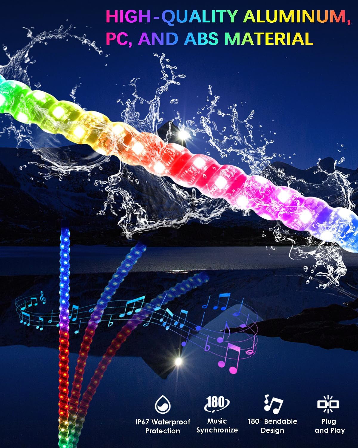 Tavaray 2PCS 3FT Whip Lights with Spring Base, LED Whip Lights with App & Remote Control, Waterproof 360° Spiral Chasing Lighted Whips w/Rocker Switch for UTV, ATV, SXS, Polaris RZR
