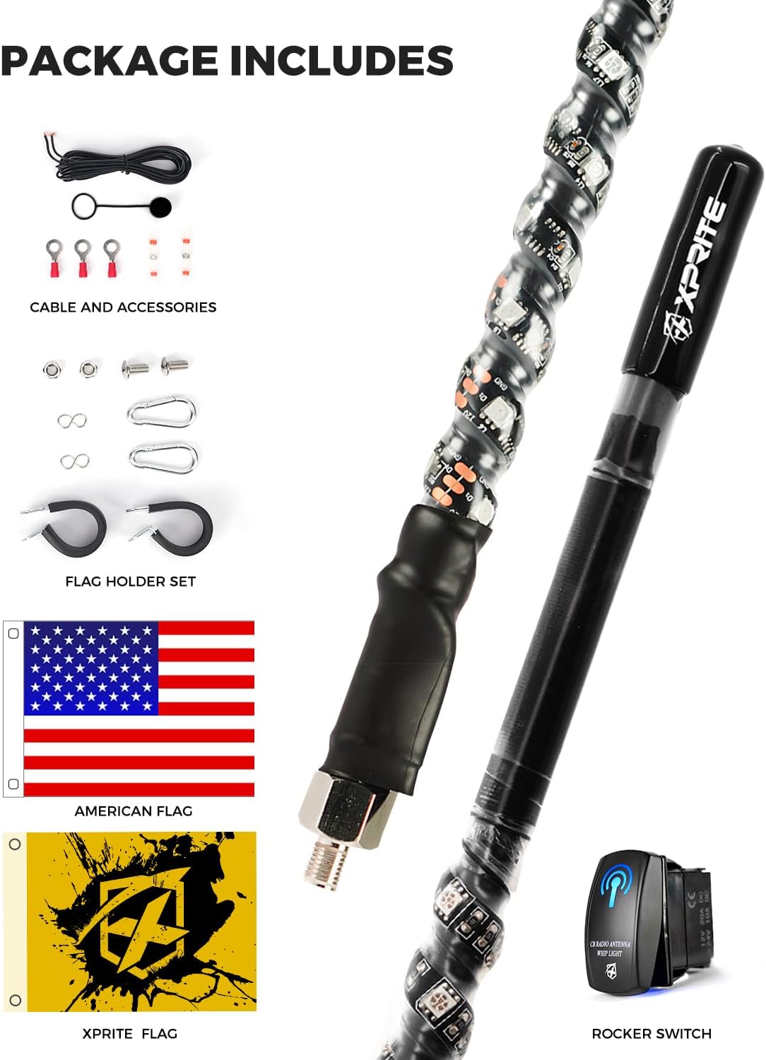Xprite Ham Radio Antenna with 4FT Amber LED Whip Light