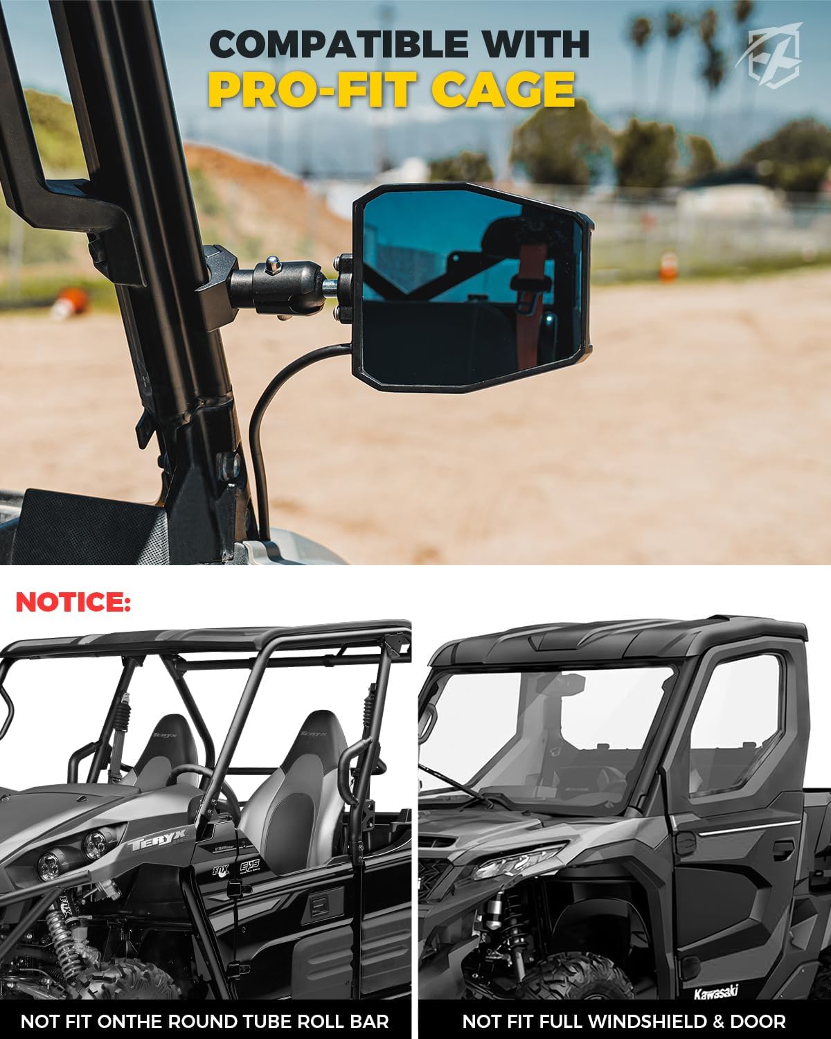 UTV Rearview Mirrors for Polaris Ranger General Can-Am Defender Maverick Trail Kawasaki