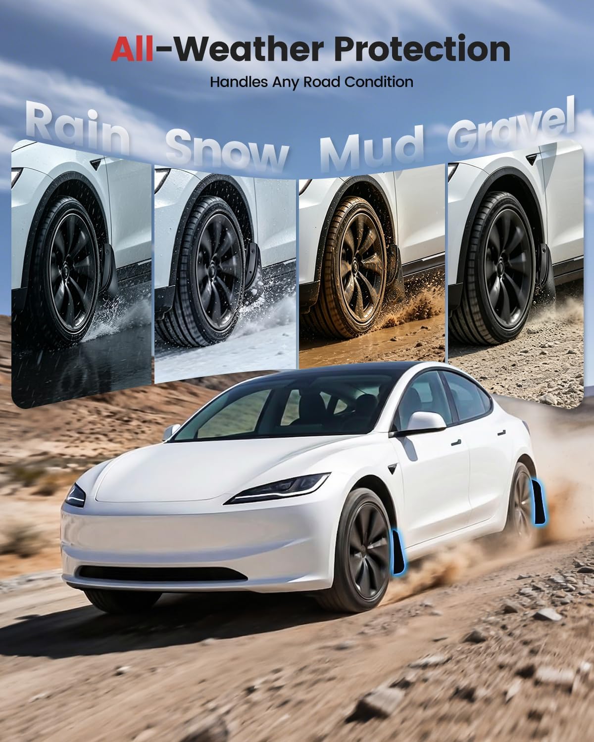 Xprite Mud Flaps for Tesla Model 3 Highland 2024–2026 | No-Drill Splash Guards Set