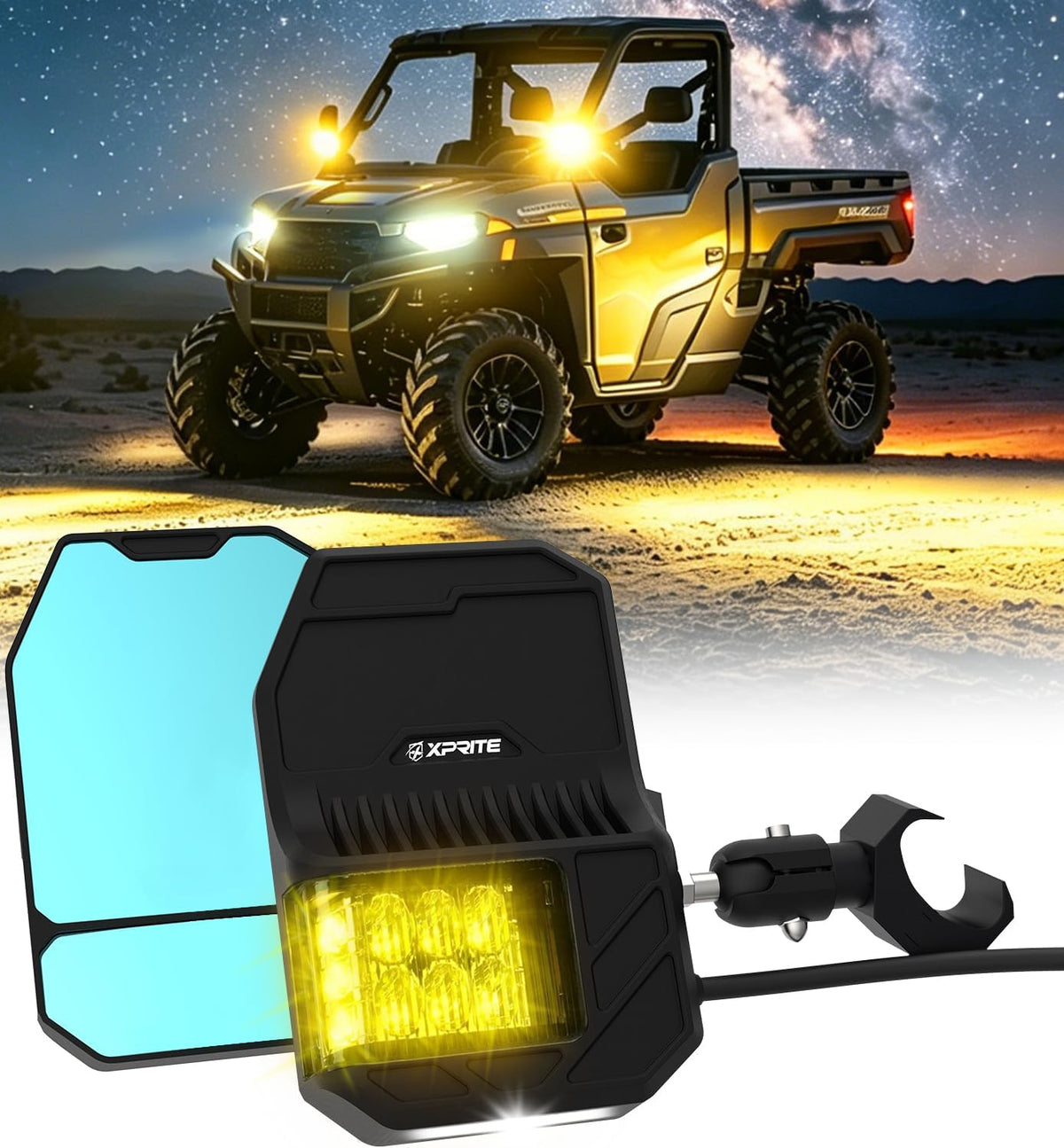 2026 Xprite UTV Side Mirrors w/LED Spot, Signal & Puddle Light for Pro-Fit Cage