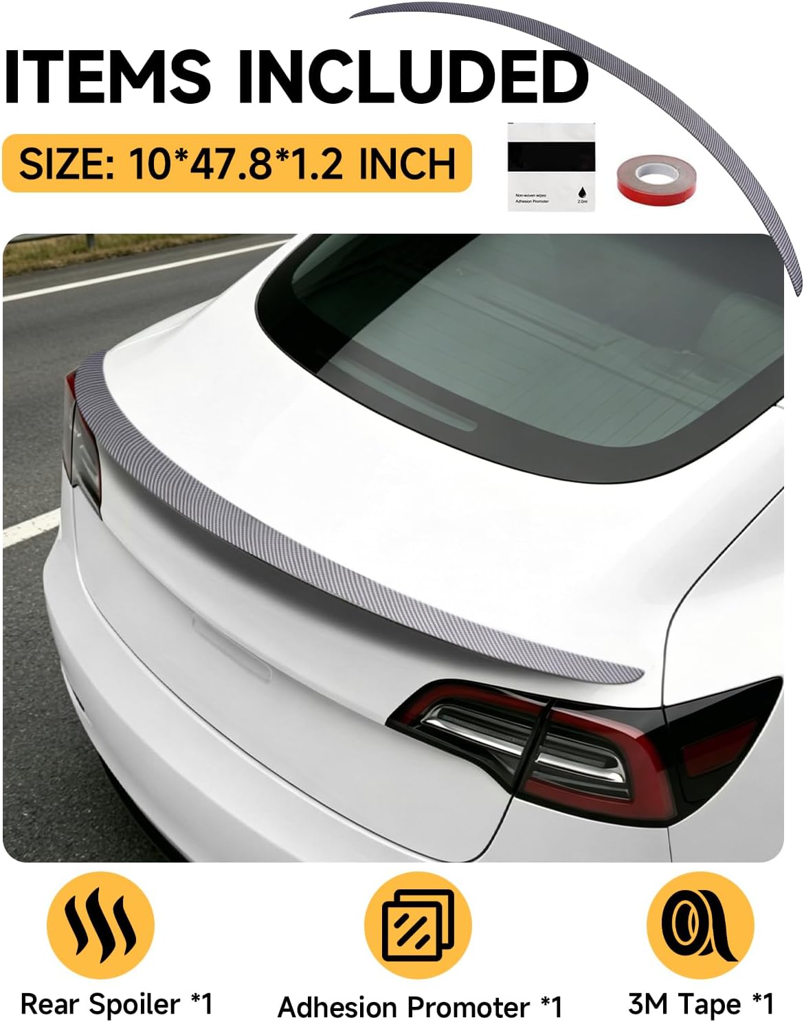 Xprite Rear Spoiler for Tesla Model 3 2017–2023 Matte Carbon Fiber Trunk Lip Wing