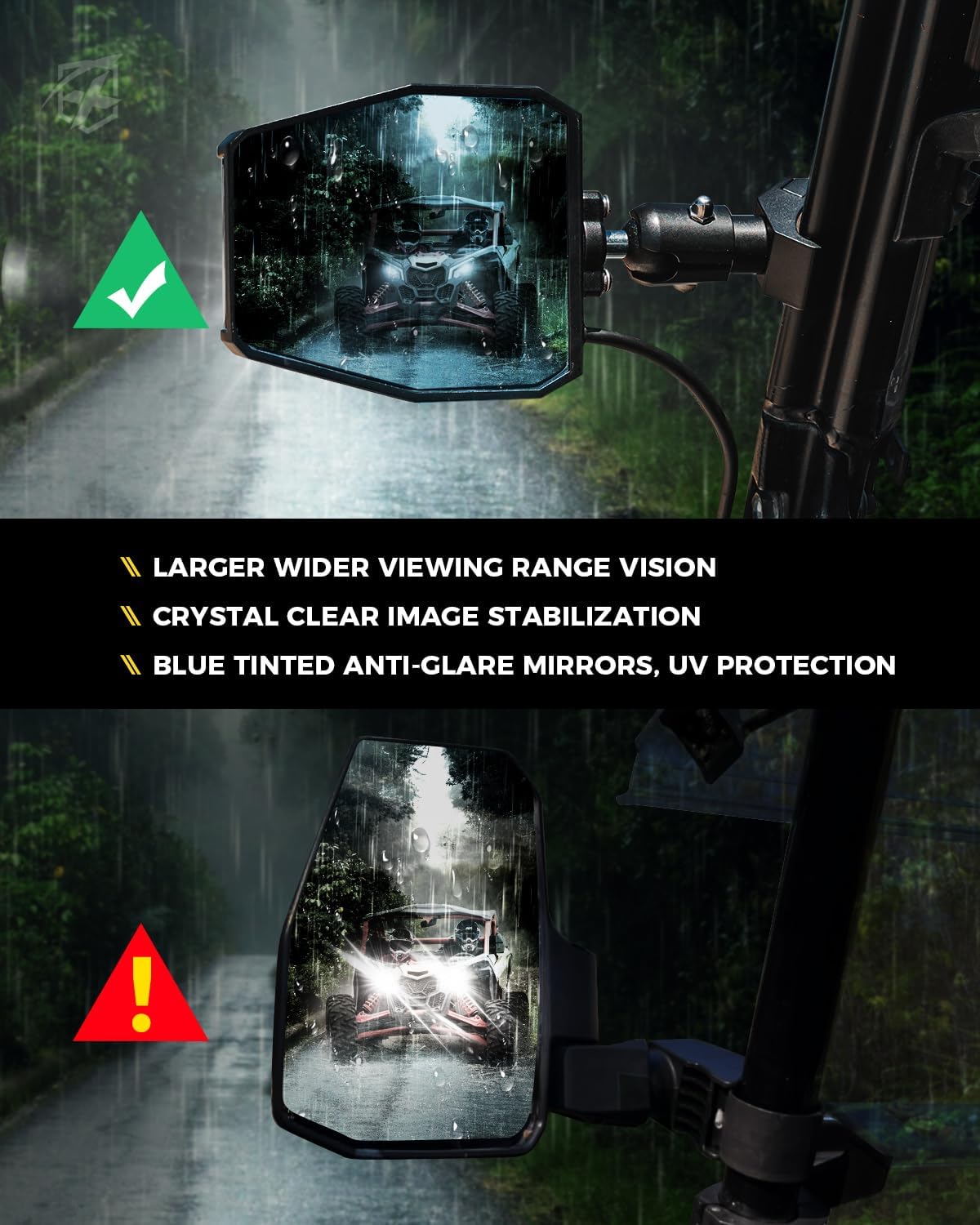 UTV Rearview Mirrors for Polaris Ranger General Can-Am Defender Maverick Trail Kawasaki