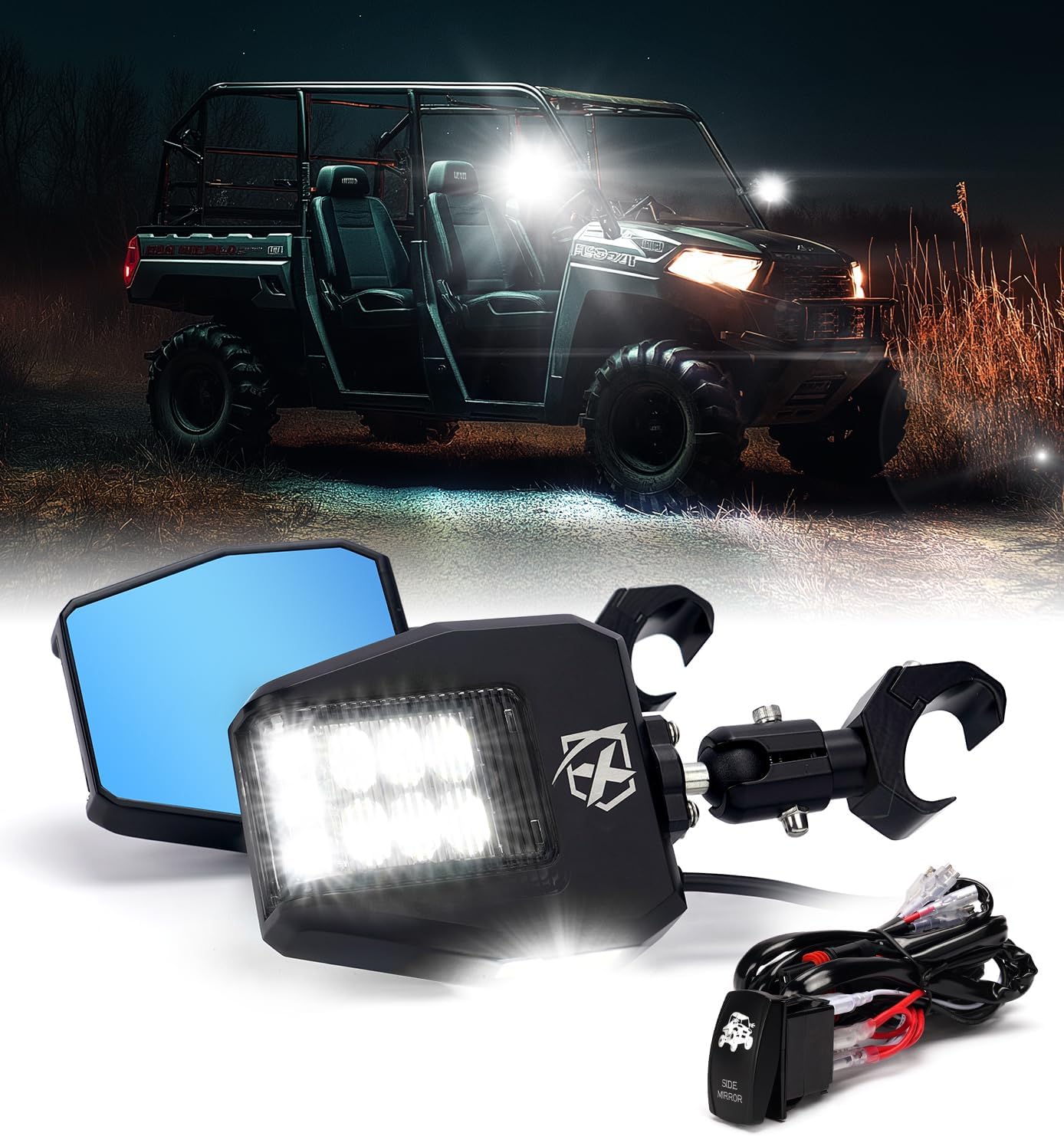 UTV Rearview Mirrors for Polaris Ranger General Can-Am Defender Maverick Trail Kawasaki
