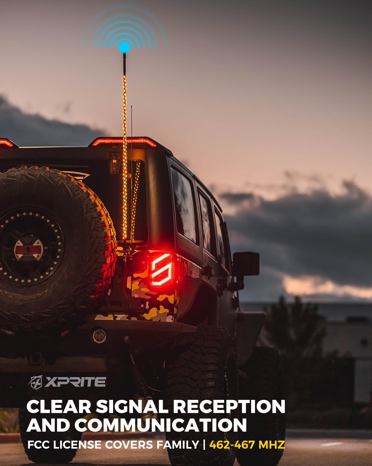 Xprite GMRS Radio Antenna with 4FT Amber LED Whip Light