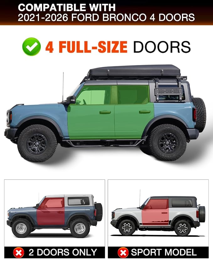 Xprite Running Boards for 2021-2026 Ford Bronco 4-Door – Heavy Duty Side Steps Nerf Bars
