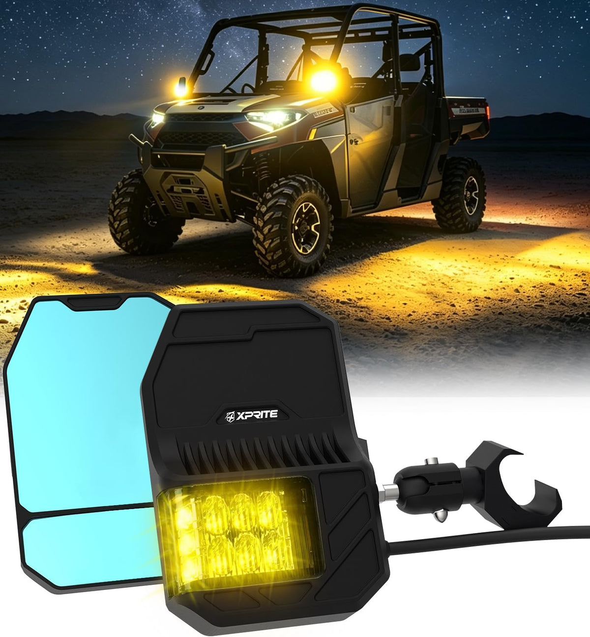 Xprite UTV Side Mirrors w/Amber LED Spot Lights & Signals for Pro-Fit Cage