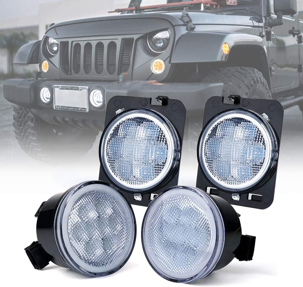 Turn Signal Lights & Front Fender Side Marker Amber Light Assembly Replacement Combo for 2007-2018 Jeep Wrangler JK