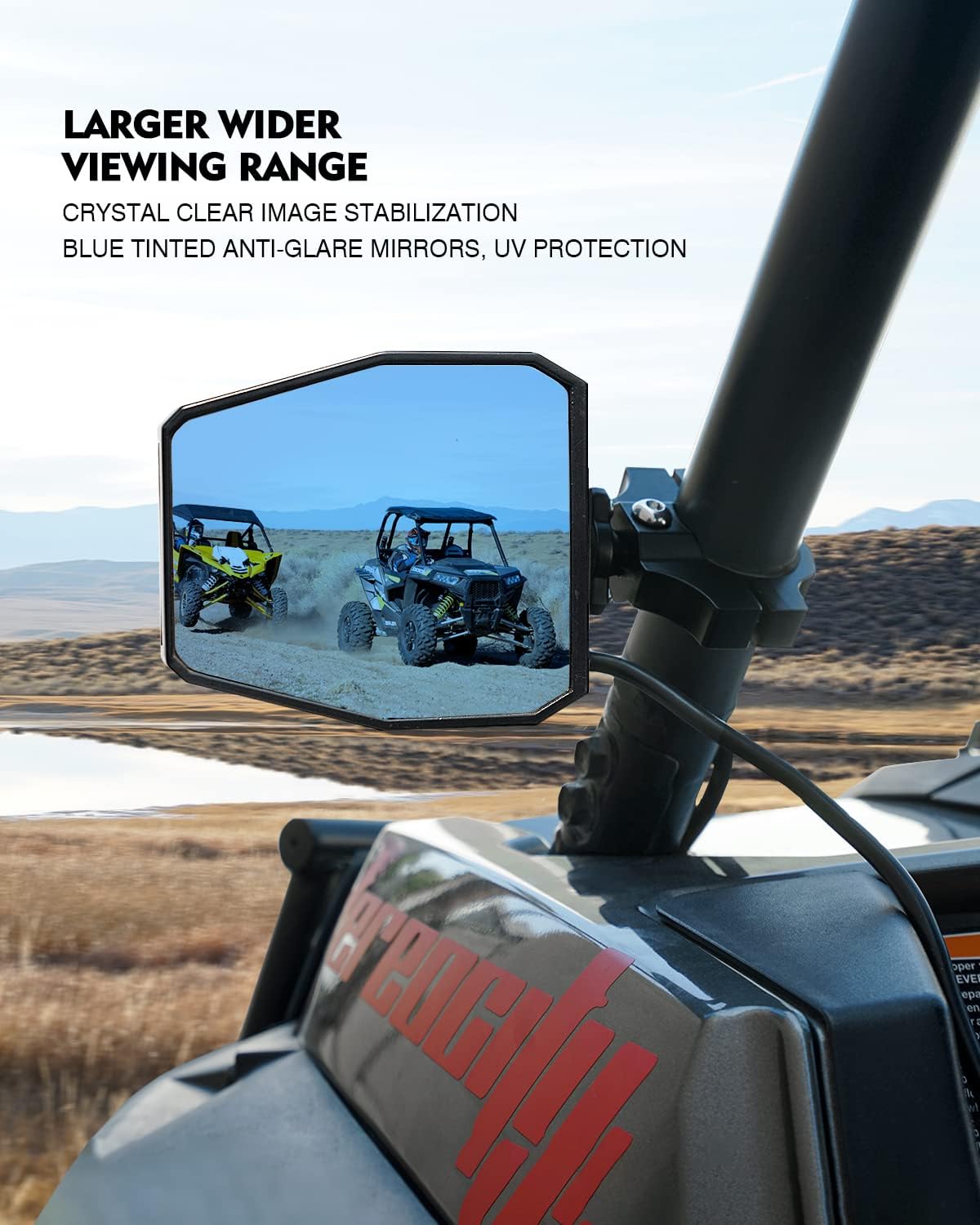 Xprite UTV Side Mirrors with LED Spot Lights – Anti-Glare Blue Tinted Off-Road Mirrors | Destiny Series