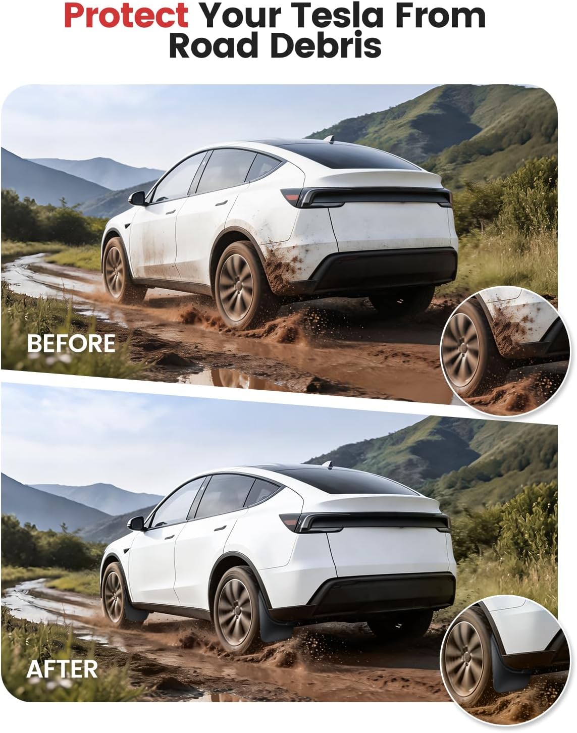 Xprite Mud Flaps for Tesla Model Y Juniper 2025–2026 - No-Drill Splash Guards Set
