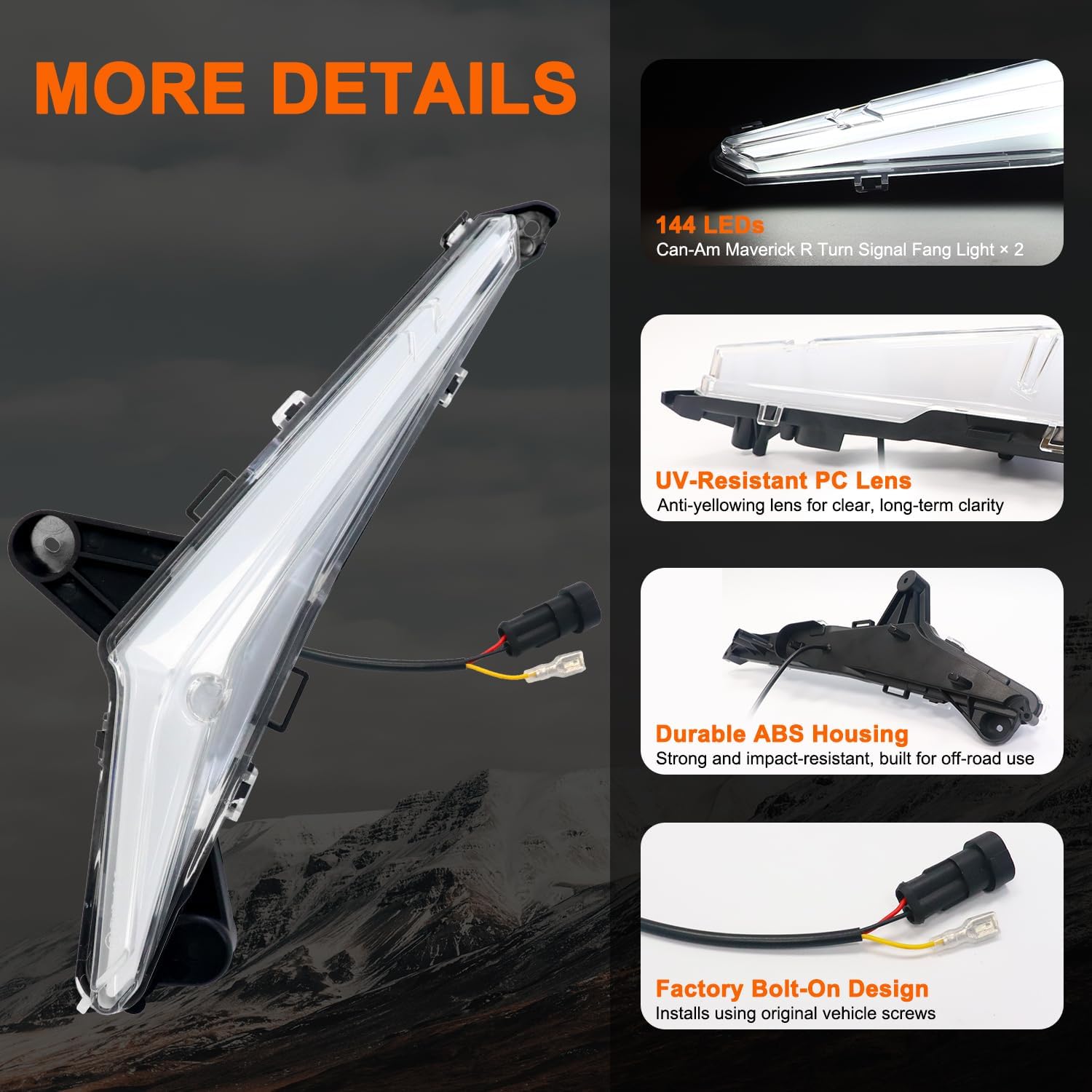 Tavaray LED Fang Lights for Can-Am Maverick R 2024-2026 White DRL Turn Signals