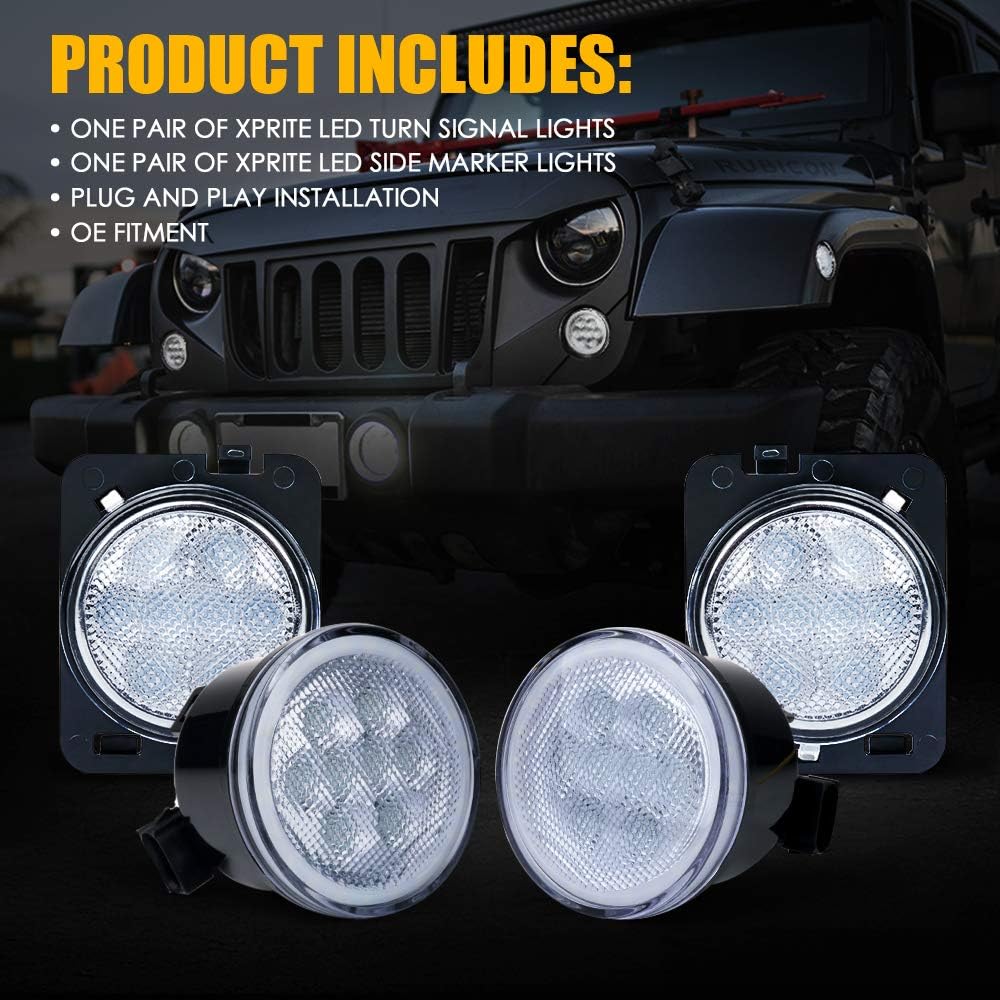 Turn Signal Lights & Front Fender Side Marker Amber Light Assembly Replacement Combo for 2007-2018 Jeep Wrangler JK