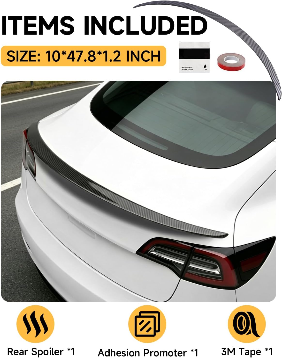 Xprite Rear Spoiler for Tesla Model 3 Glossy Carbon Fiber Trunk Lip Wing