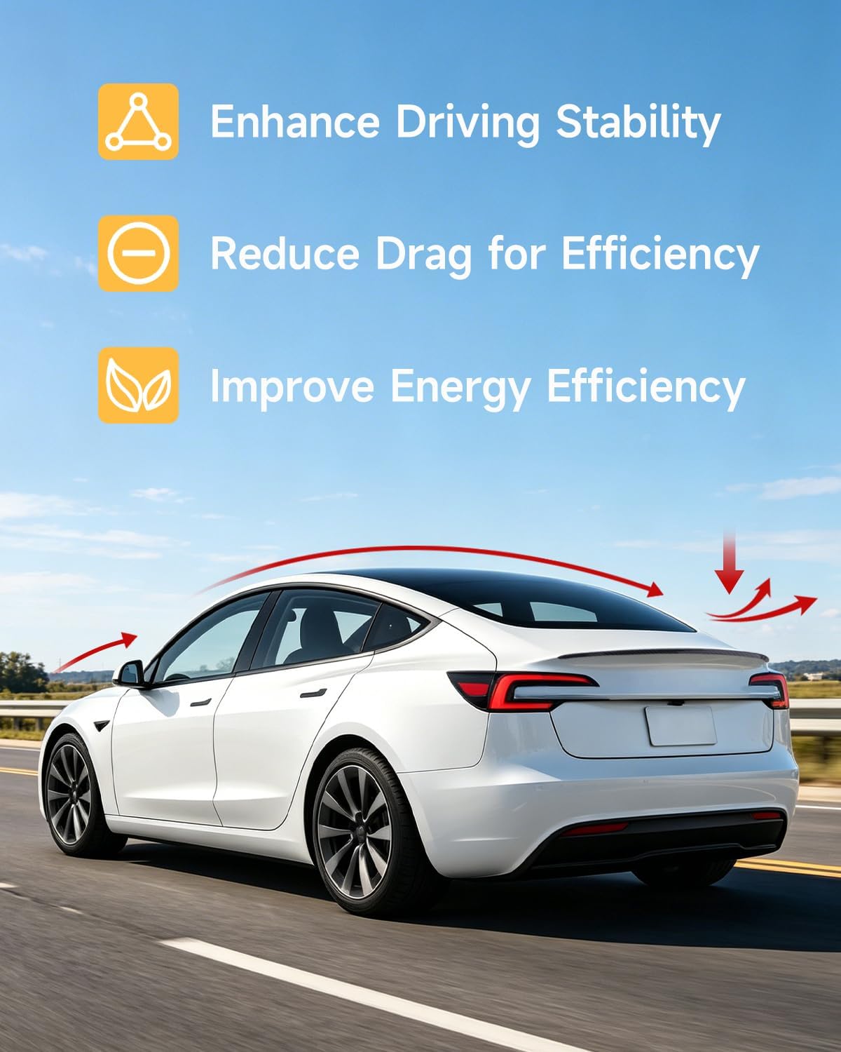 Xprite Glossy Carbon Fiber Rear Spoiler for Tesla Model 3 Highland , Aerodynamic ABS Trunk Lip Wing , OEM Fit