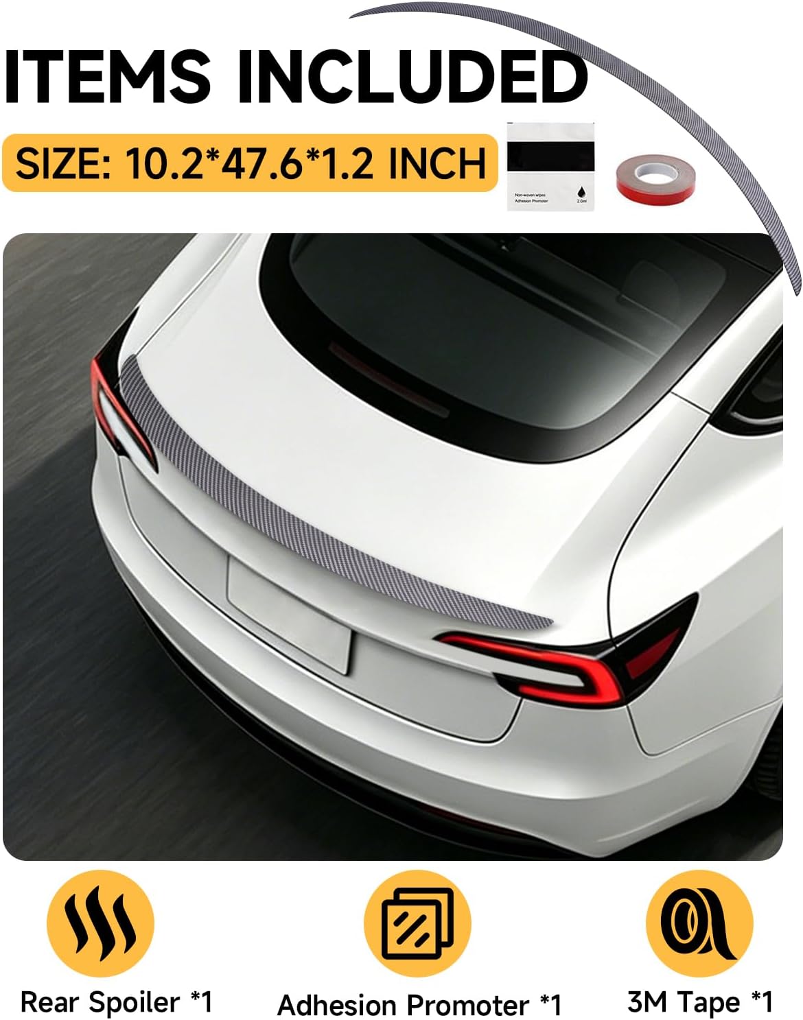 Xprite Matte Carbon Fiber Rear Spoiler, Aerodynamic ABS Trunk Lip Wing for Tesla Model 3 Highland 2024-2026, OEM Fit