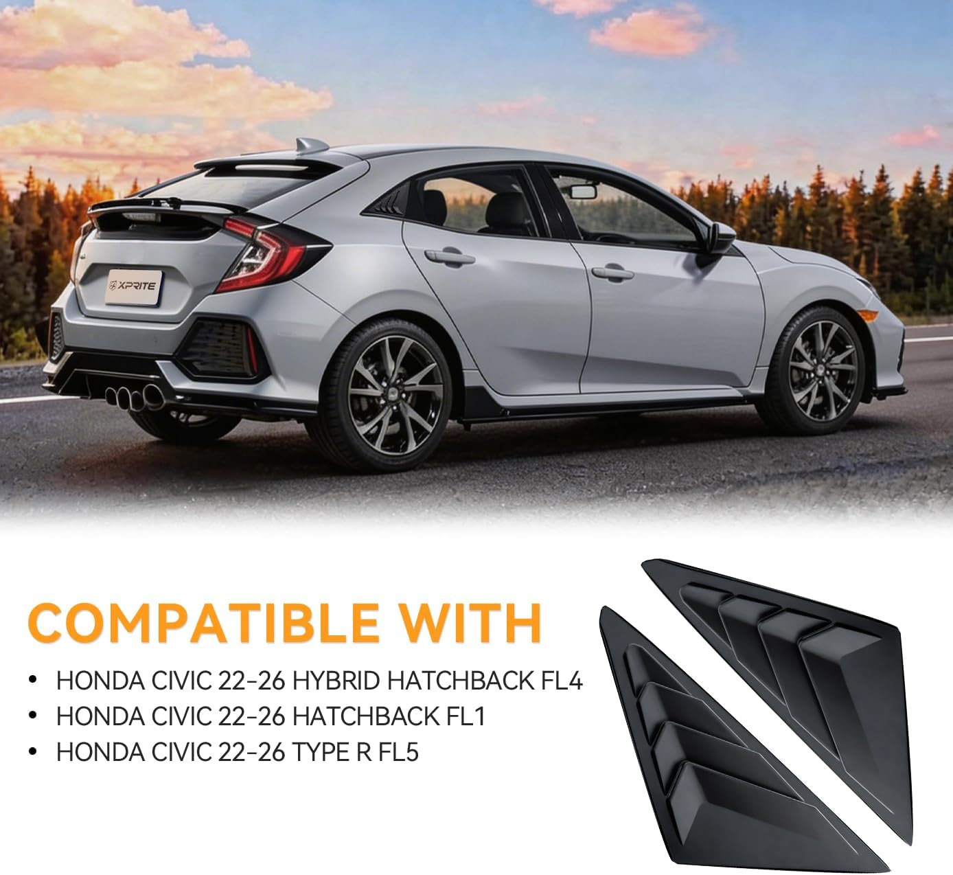 Rear Side Window Louvers for 11th Gen Civic Compatible with Honda Civic 2022-2026