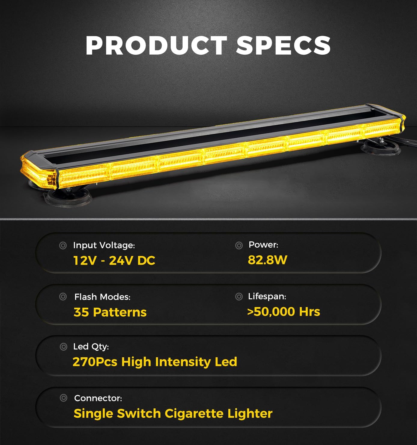 Xprite 34 inch 270 LED Rooftop Emergency Strobe Light Bar Heavy-Duty Flashing Warning Lights w/Adjustable Mounting Brackets