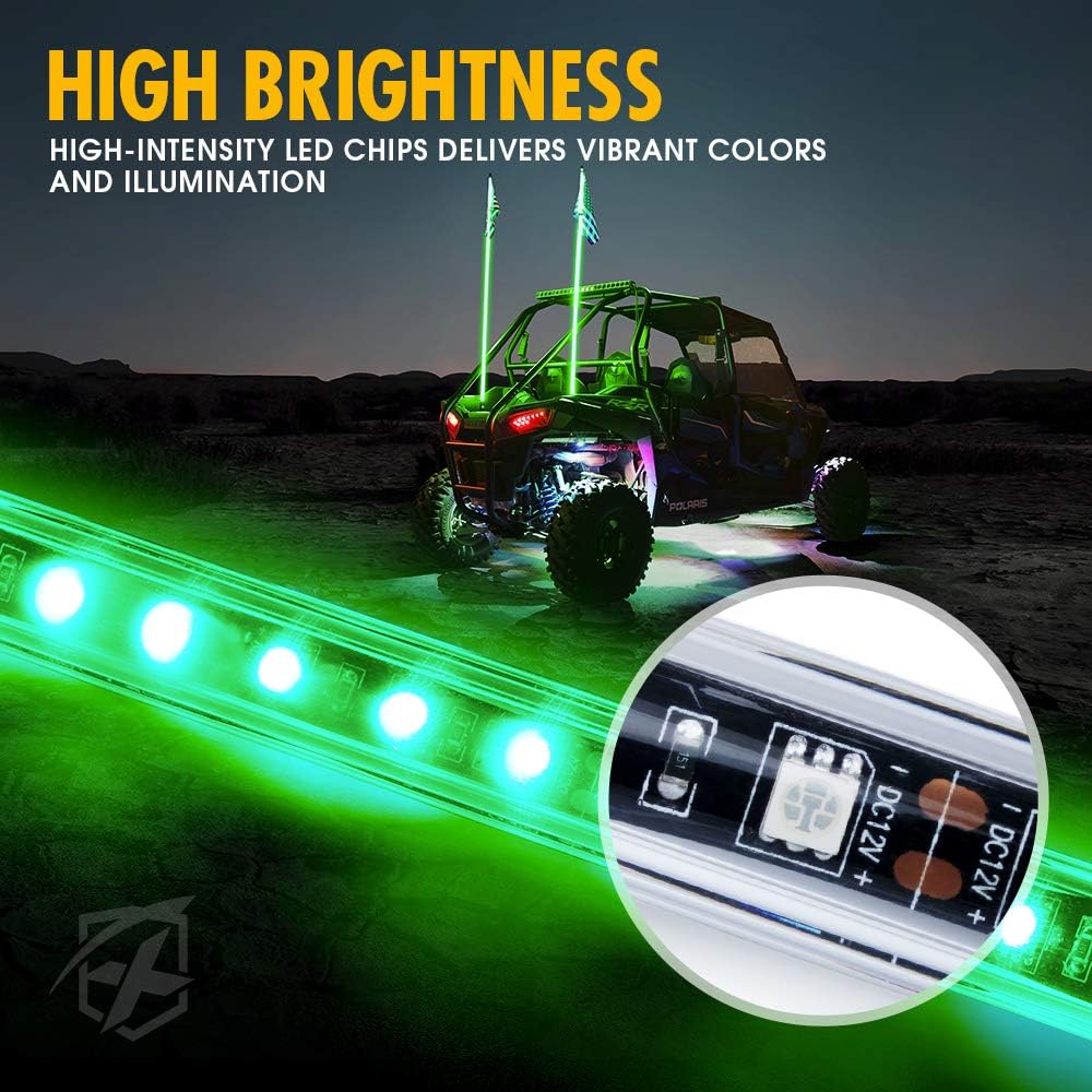 5FT Waterproof Green LED Flexible Whip Lights
