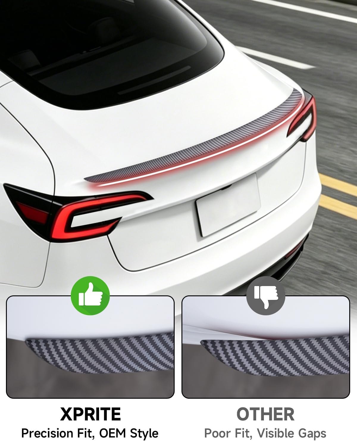 Xprite Matte Carbon Fiber Rear Spoiler, Aerodynamic ABS Trunk Lip Wing for Tesla Model 3 Highland 2024-2026, OEM Fit