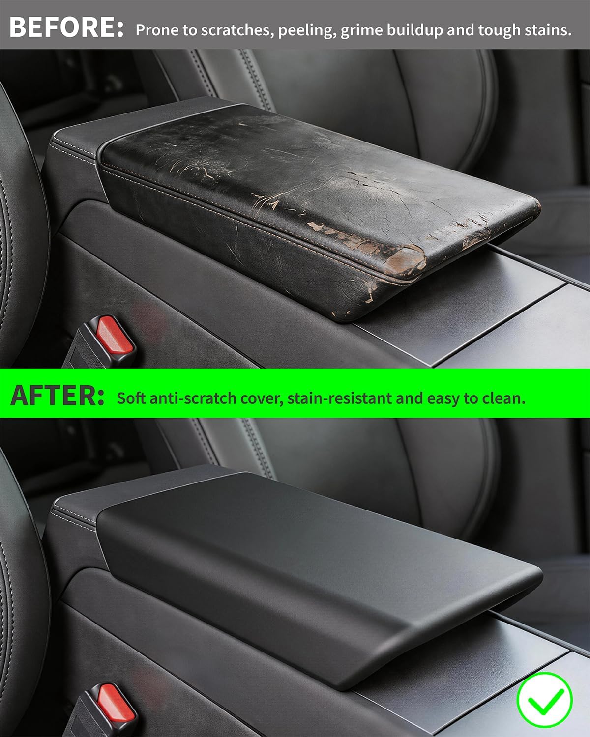 Xprite Black Premium TPE Center Console Cover for Tesla Model Y Juniper & Model 3 Highland | Waterproof Interior Protection