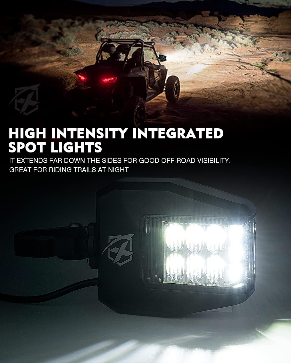 Xprite UTV Side Mirrors with LED Spot Lights – Anti-Glare Blue Tinted Off-Road Mirrors | Destiny Series