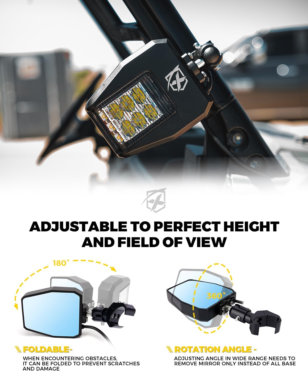 UTV Rearview Mirrors for Polaris Ranger General Can-Am Defender Maverick Trail Kawasaki