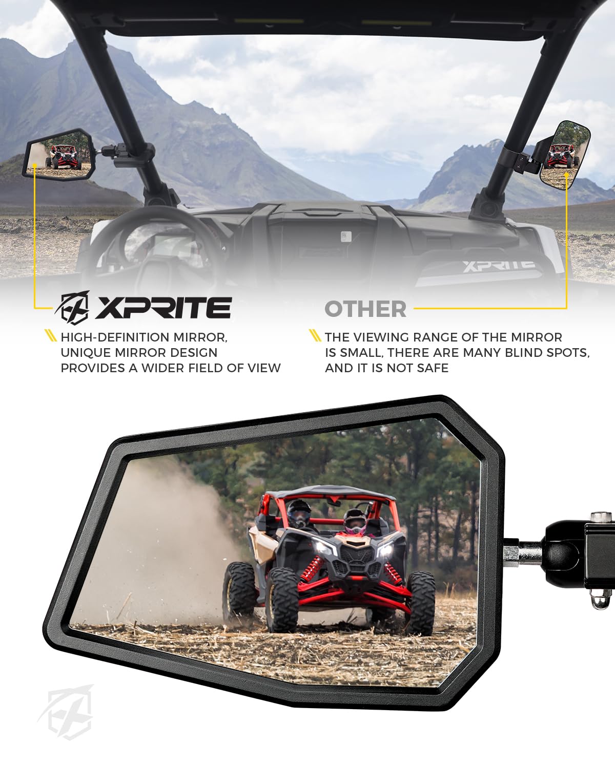 UTV Side Mirrors with Adjustable Bracket
