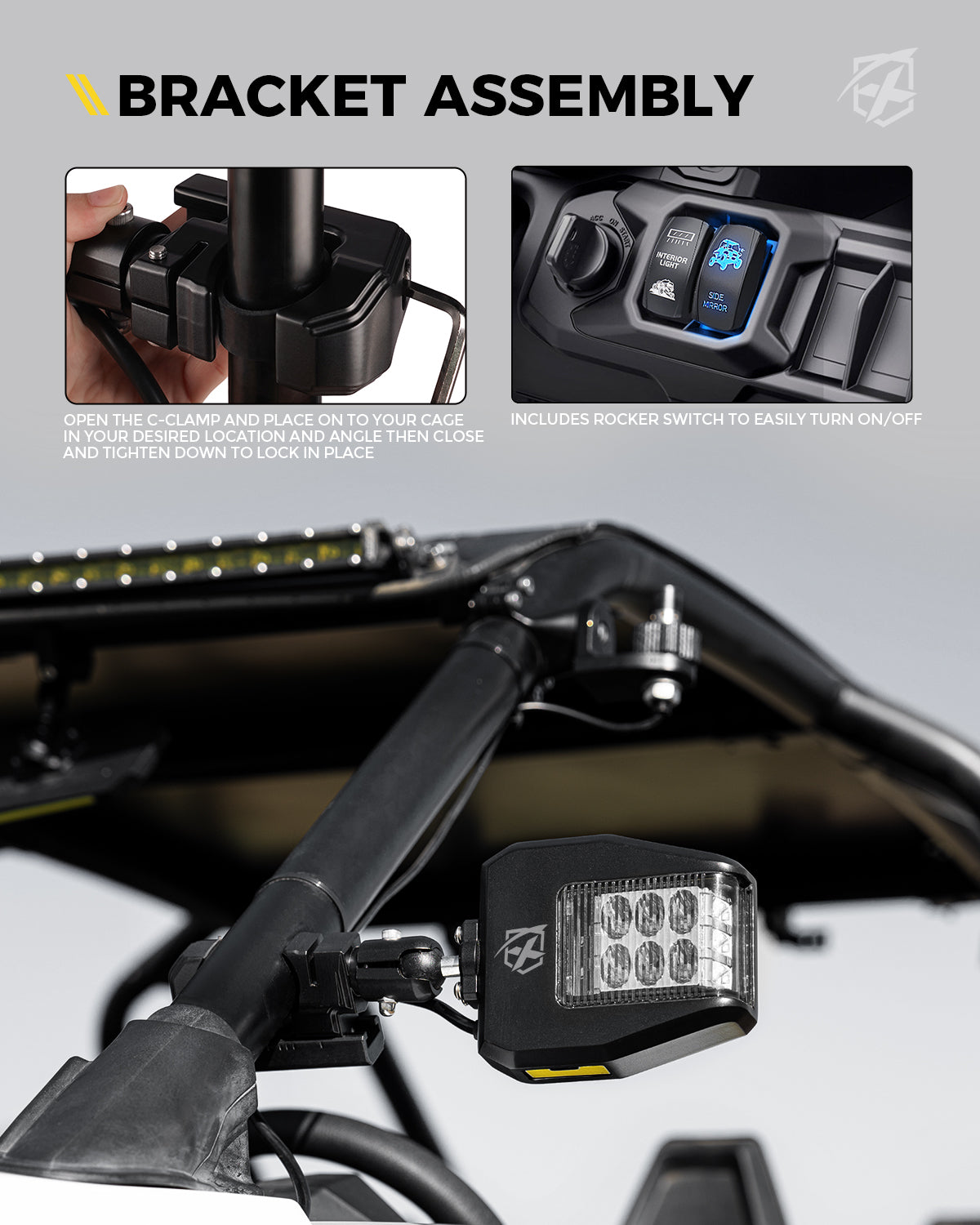 Green Hunting Side Mirror Lights for 1.75" - 2" Roll Cage Bar