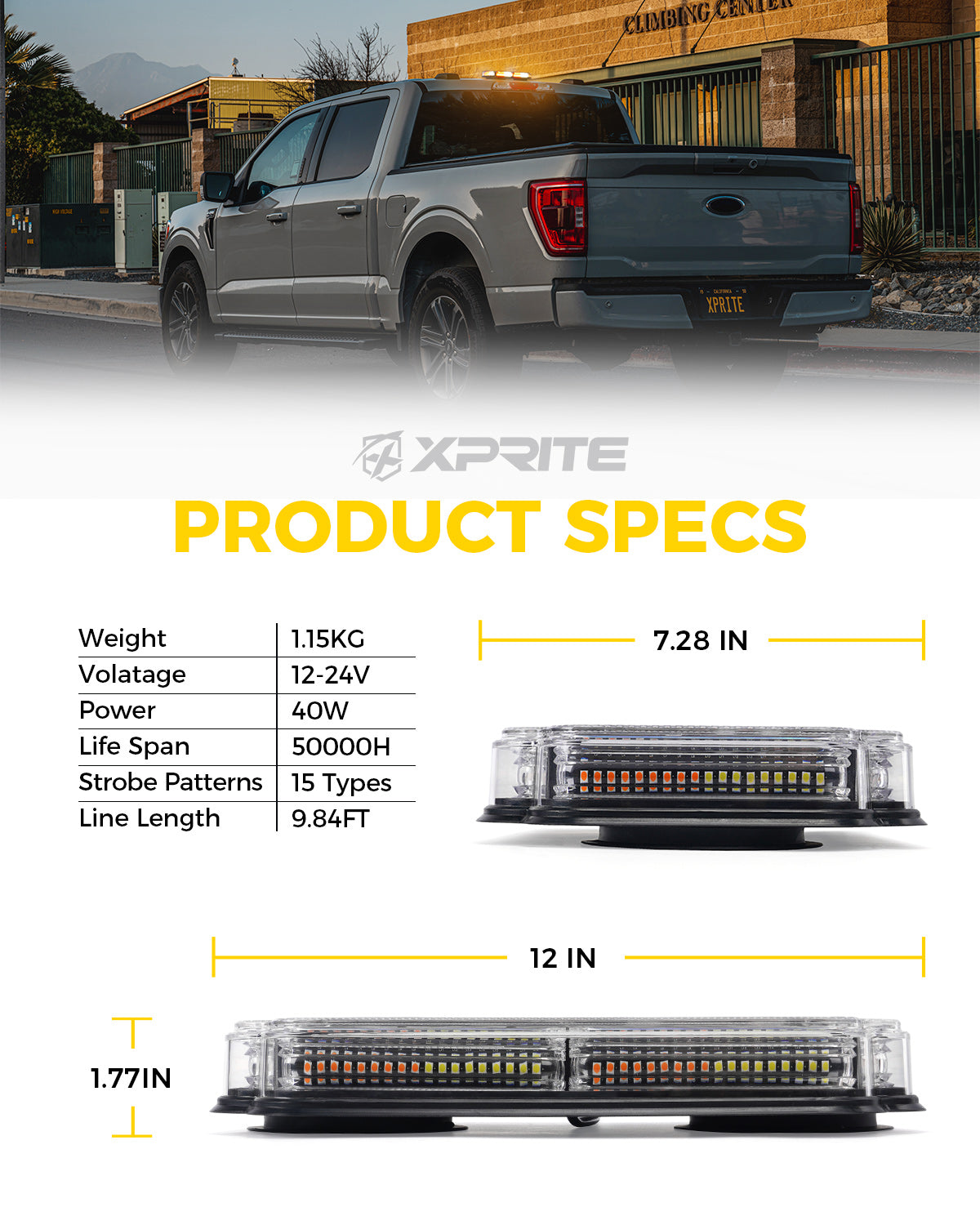 Mini Strobe Light Bar featuring American Flag Design | Flag Series