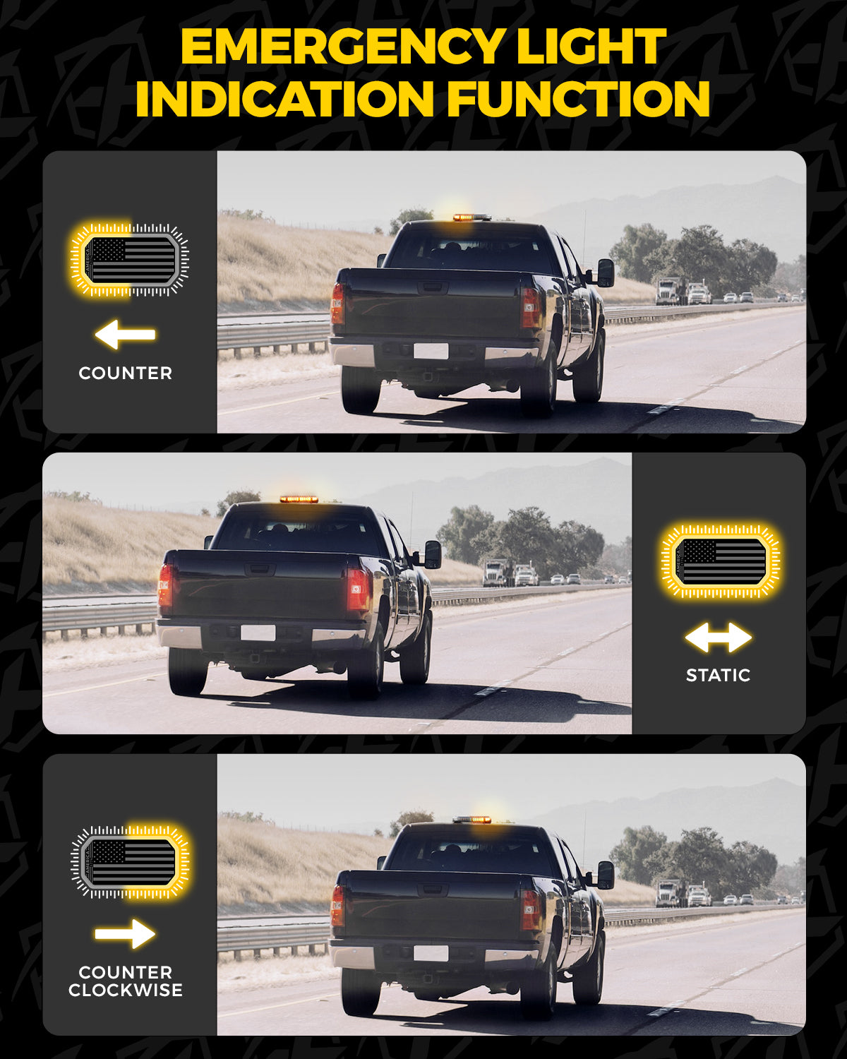 15-inch Emergency Light Bar for Trucks with American Flag Design