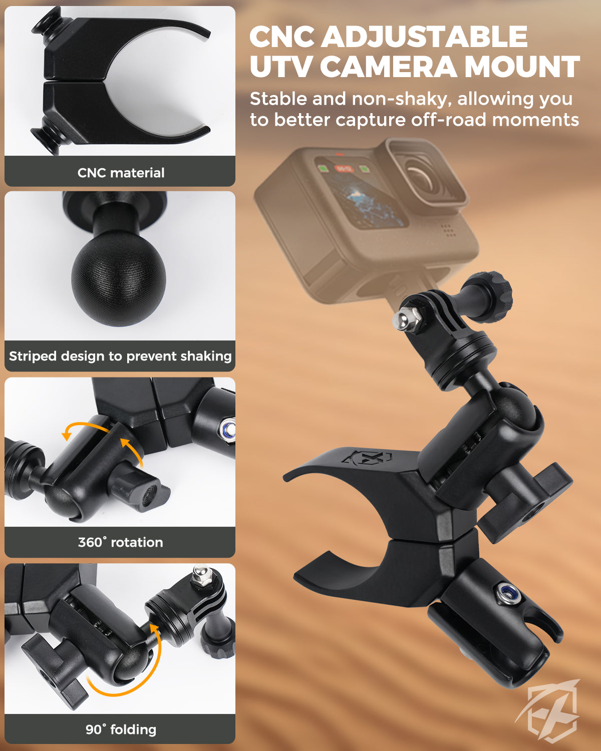 UTV Rear View Mirror with Interior Lights and an Additional GoPro Mount