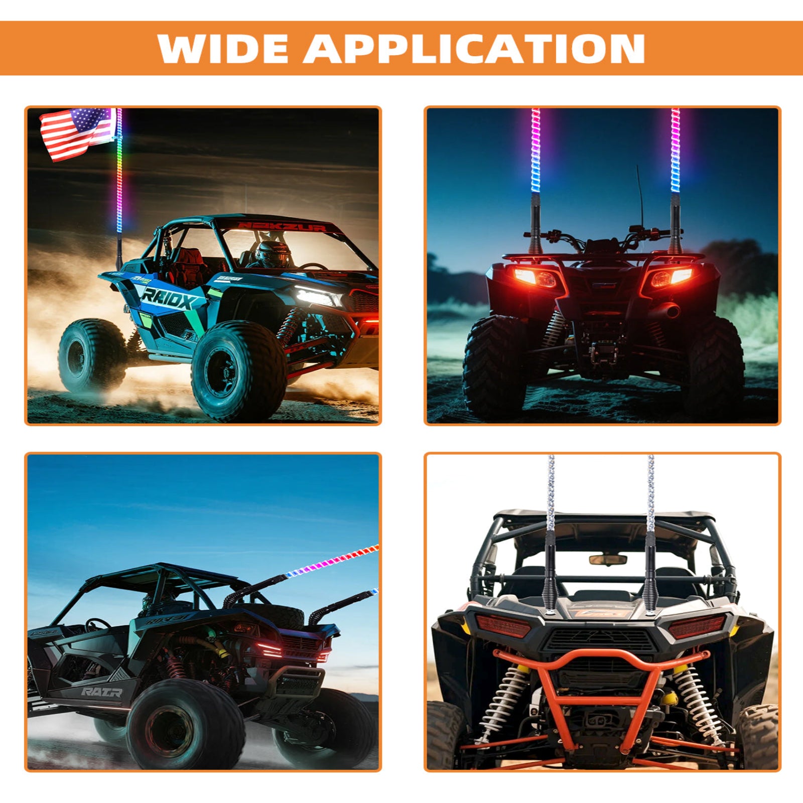 2PCS LED Whip Light Spring Mount - Quick Release Heavy-Duty, for UTV ATV Polaris RZR Can-Am X3