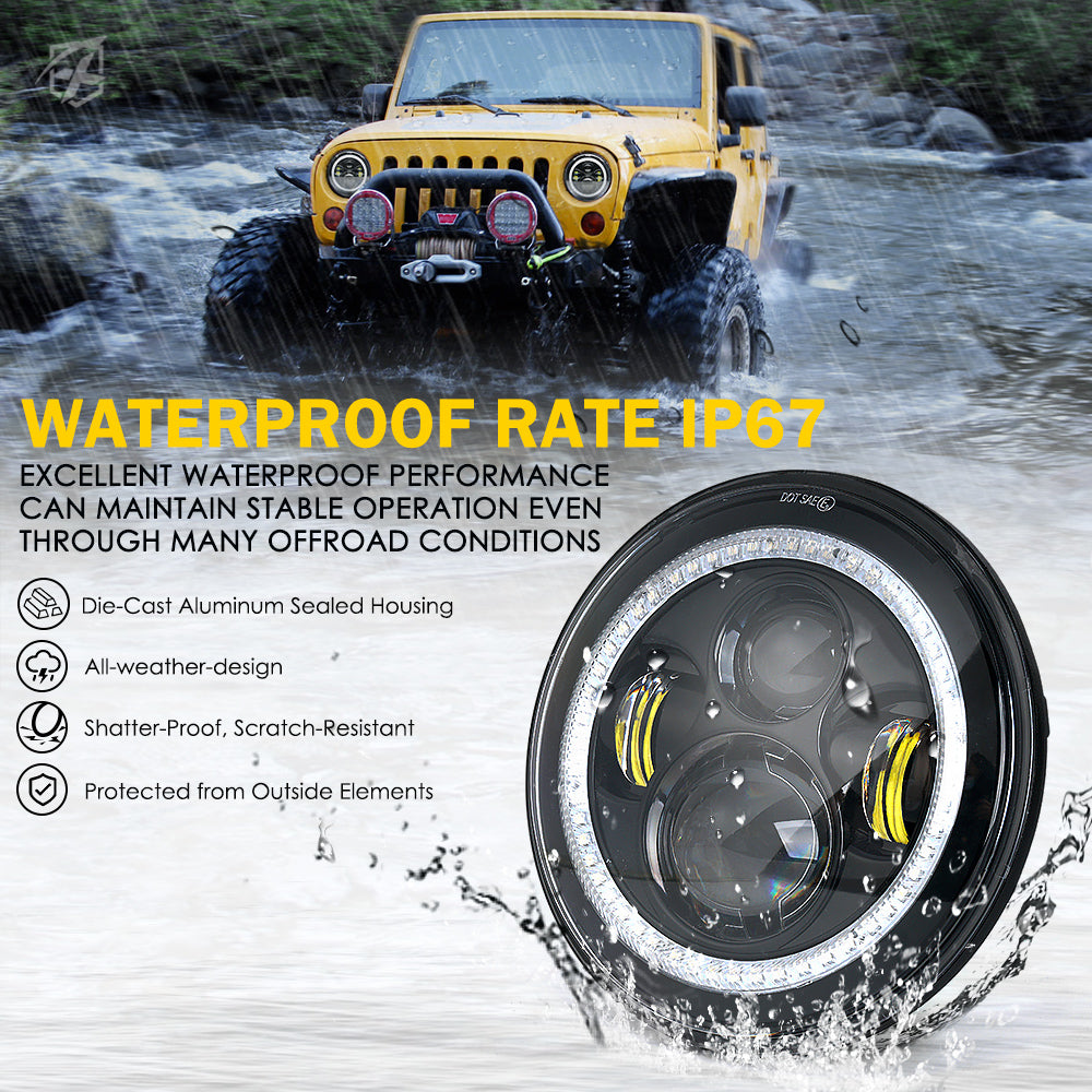 7" LED RGB Halo Headlights for 2007-2018 Jeep Wrangler