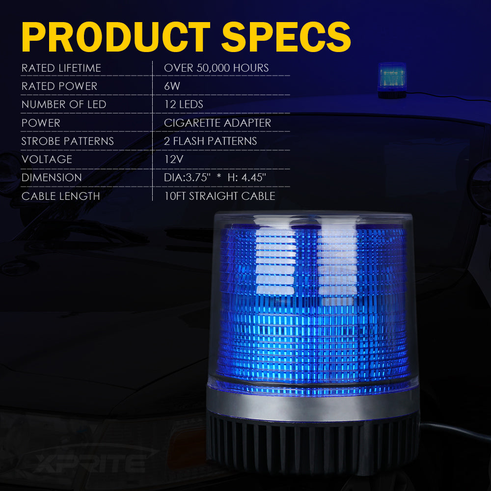 12 LED 6W LED Magnetic Mount Strobe and Rotating Beacon Light