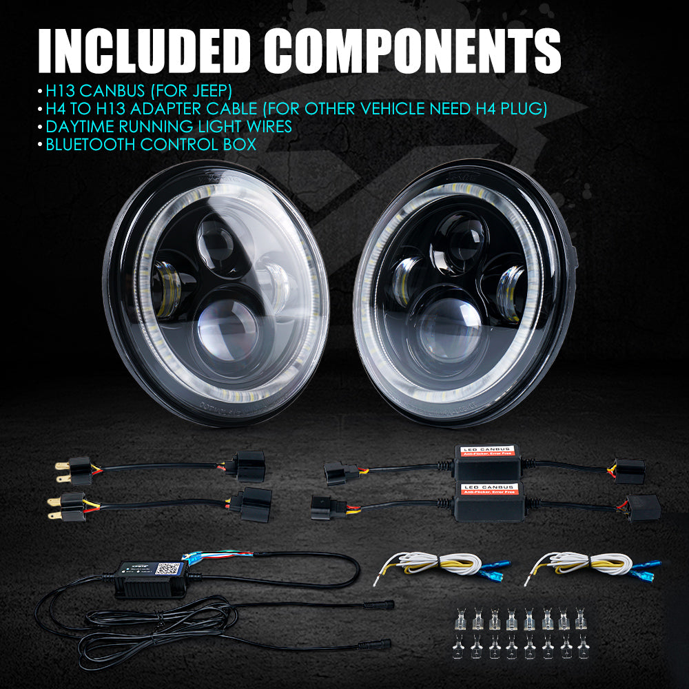 7" LED Headlights with Halo For 1997-2018 Jeep Wrangler
