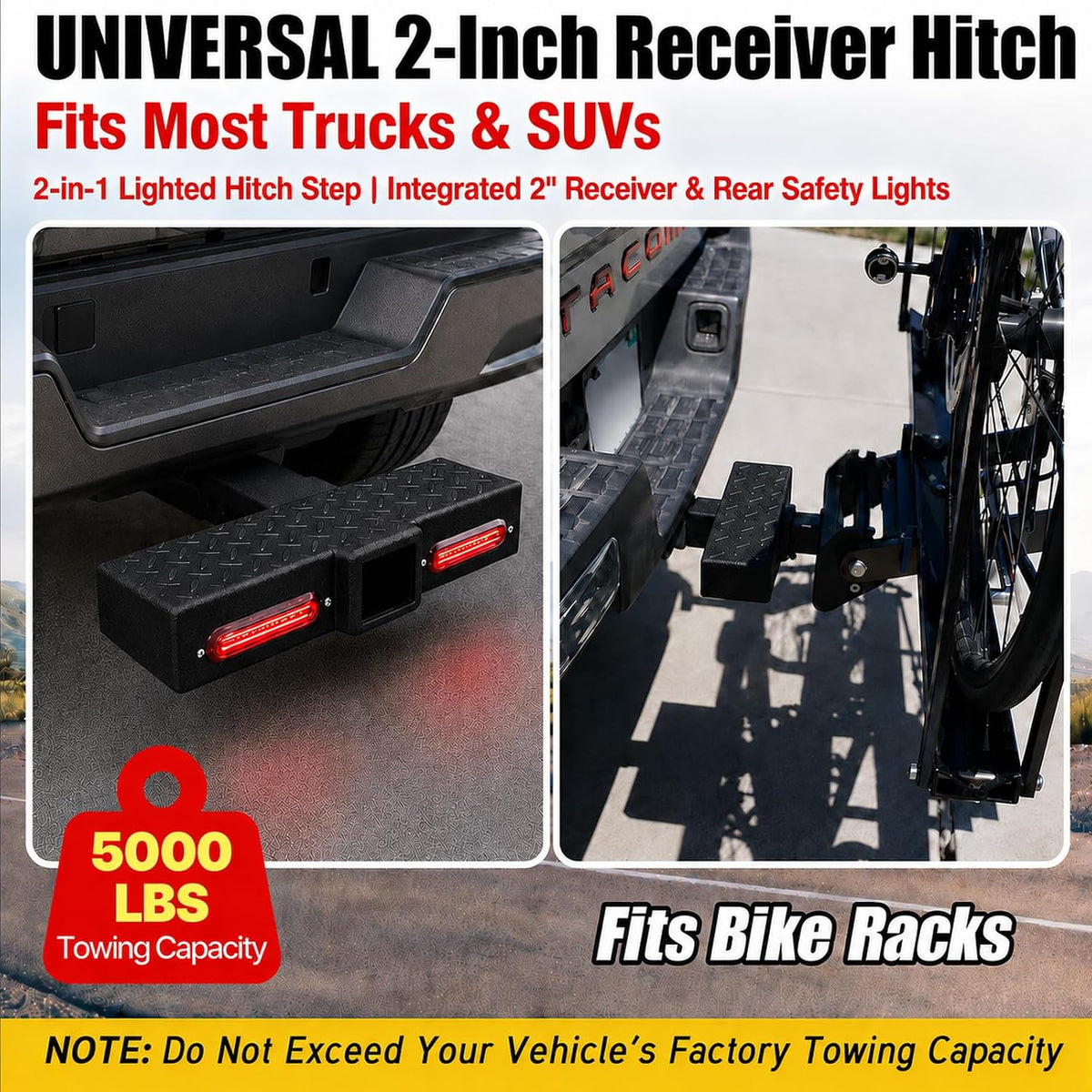 Xprite Tow Hitch Step 2" Hitch Receiver with 4-Mode LED Signal Lights, Anti-Slip 3-Layer Rust Coating for Trucks Pickups