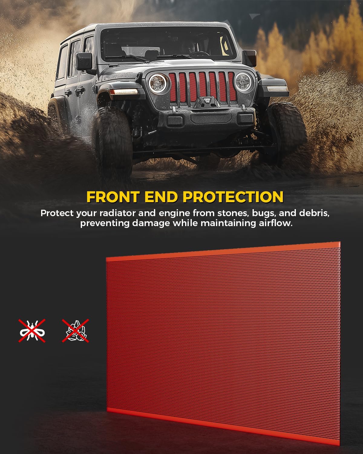 Xprite Red Grill Insert Compatible with Jeep Wrangler JL JT 2018-2026