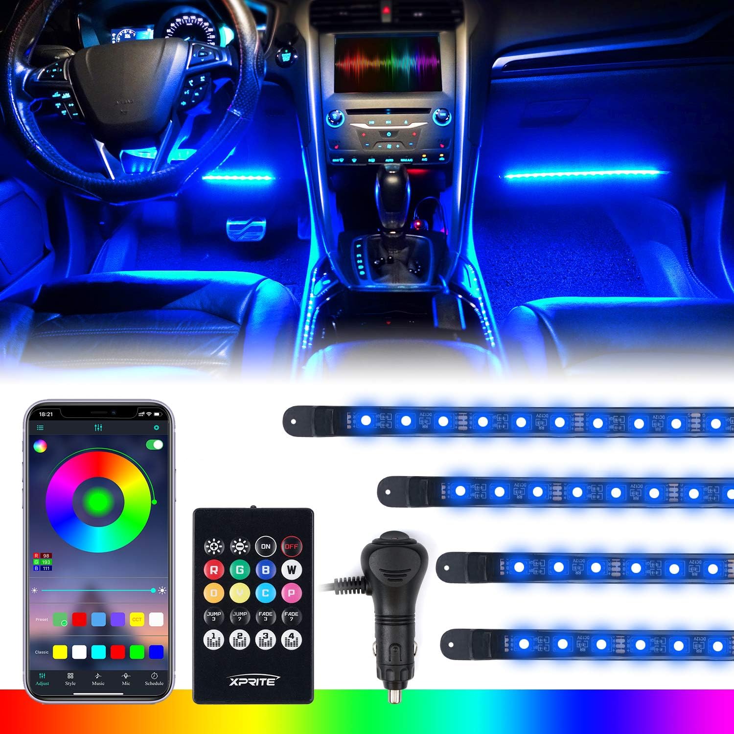 RGB Interior Light Strips - Powered by Cigarette Plug