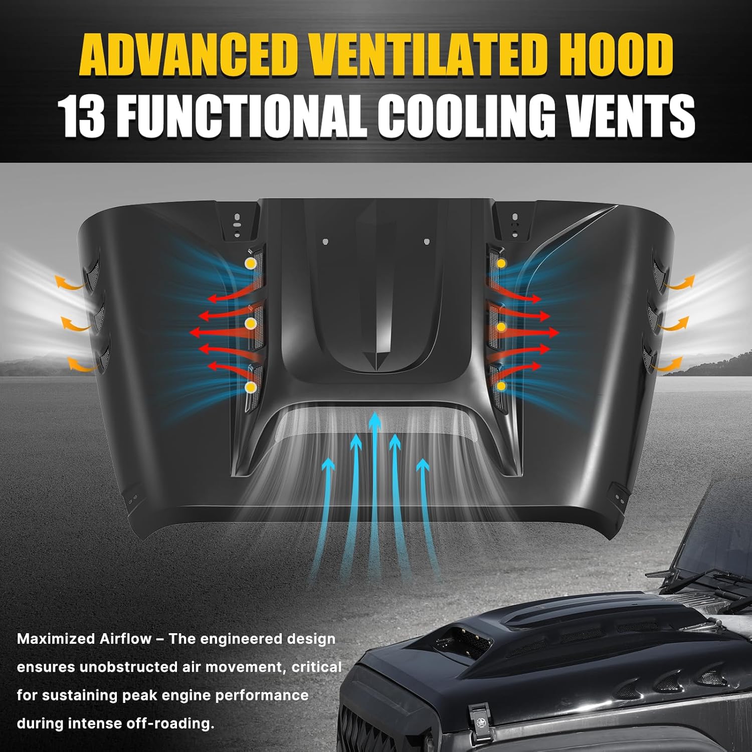 Jeep JK Hood Functional Heat Dispersion Vents Close Up