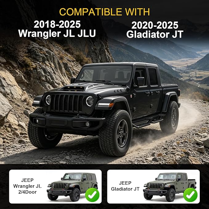 Xprite Replacement Hood for Jeep Wrangler JL & Gladiator JT LED DRLs & Vent Design | Piranha Series