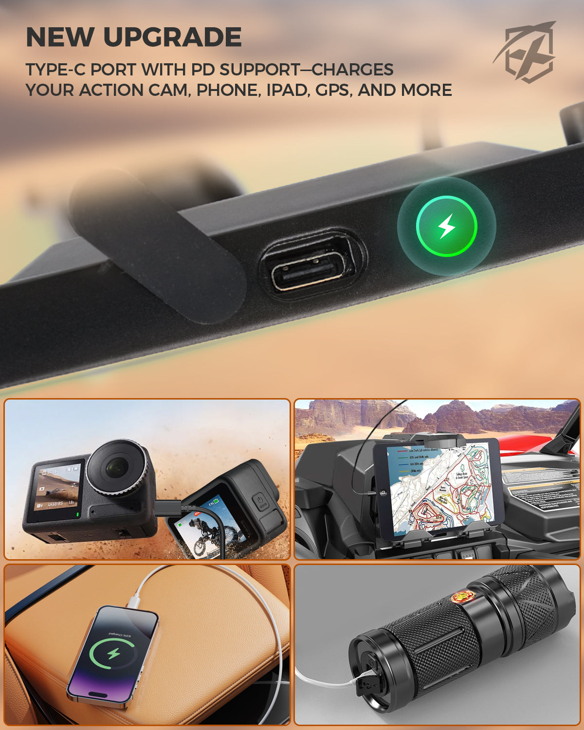 UTV Rear View Mirror with Interior Lights and an Additional GoPro Mount