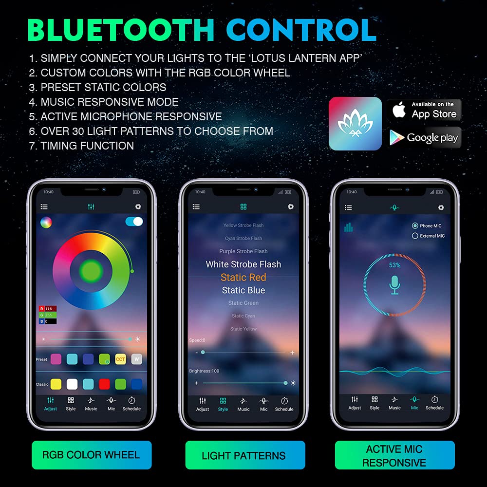 RGB LED Rock Lights with Remote Control & Bluetooth | Discovery Series