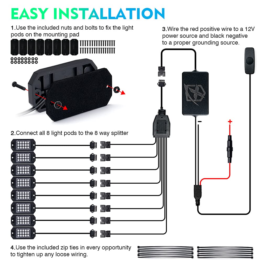 RGB LED Rock Lights with Remote Control & Bluetooth | Discovery Series