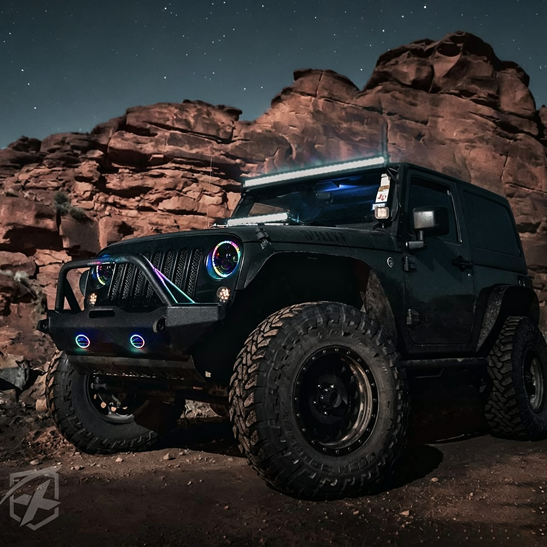 Xprite Jeep Wrangler JK LED Lighting Upgrade Kit | 7" RGB Halo Headlights, 4" Fog Lights, Turn Signals & Tail Lights